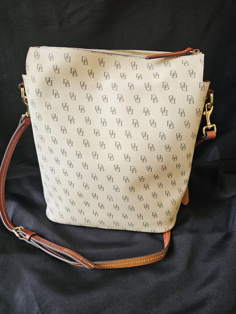 Dooney & Bourke Cream Signature Messenger Bag with Tan Trim